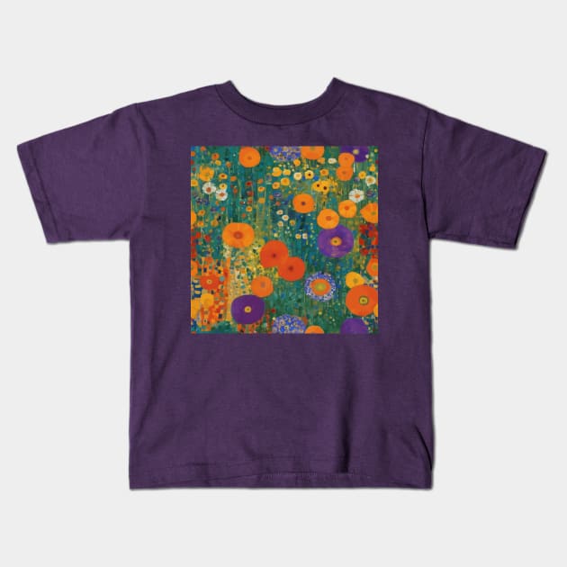 Colorful Flower Garden After Klimt Kids T-Shirt by bragova